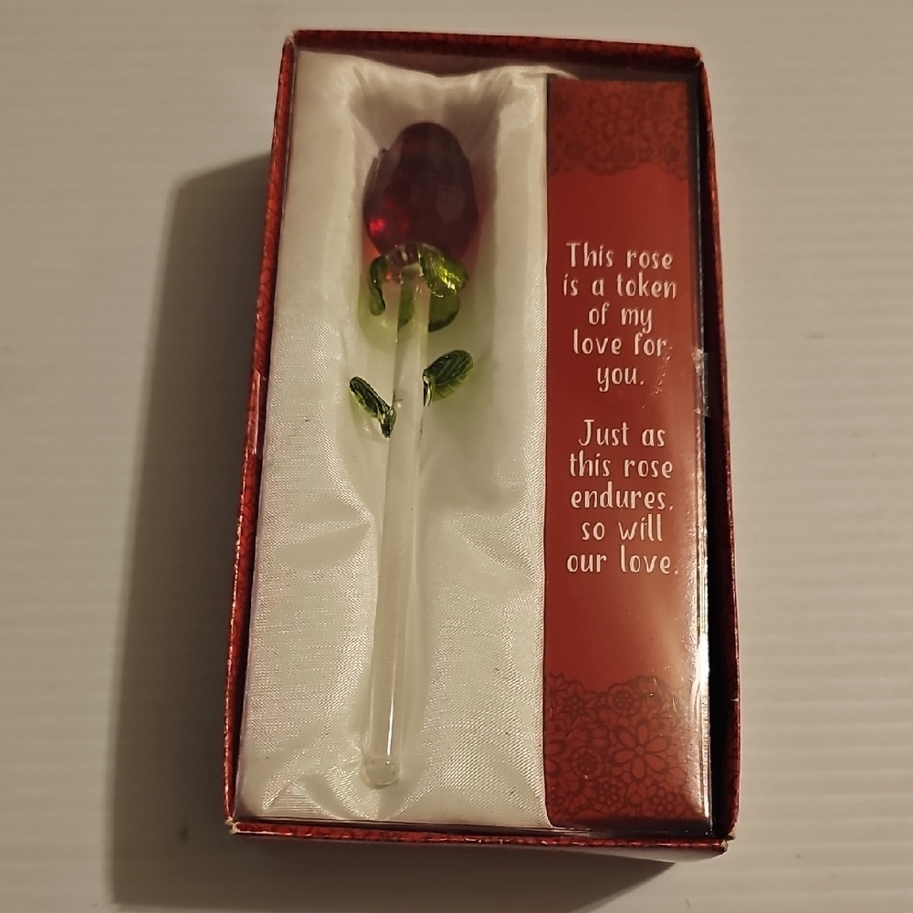 Glass Rose with Green Leaves